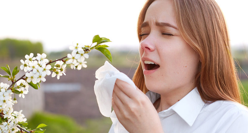Seasonal Allergy Pretty Young Female Blows Nose And Sneezes, St
